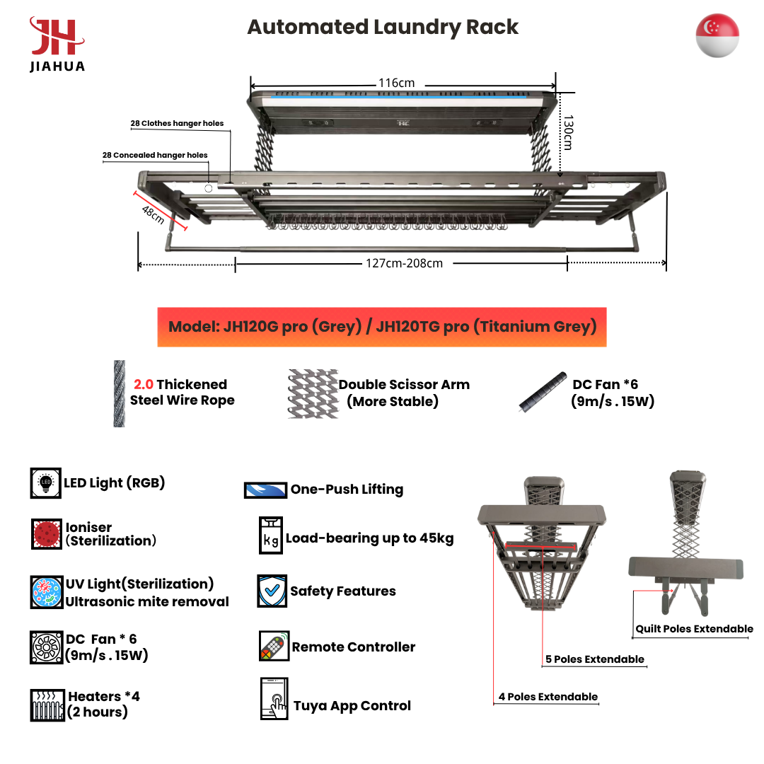 Smart Laundry Drying Rack Singapore JH120G Pro | Free Installation - Image 3